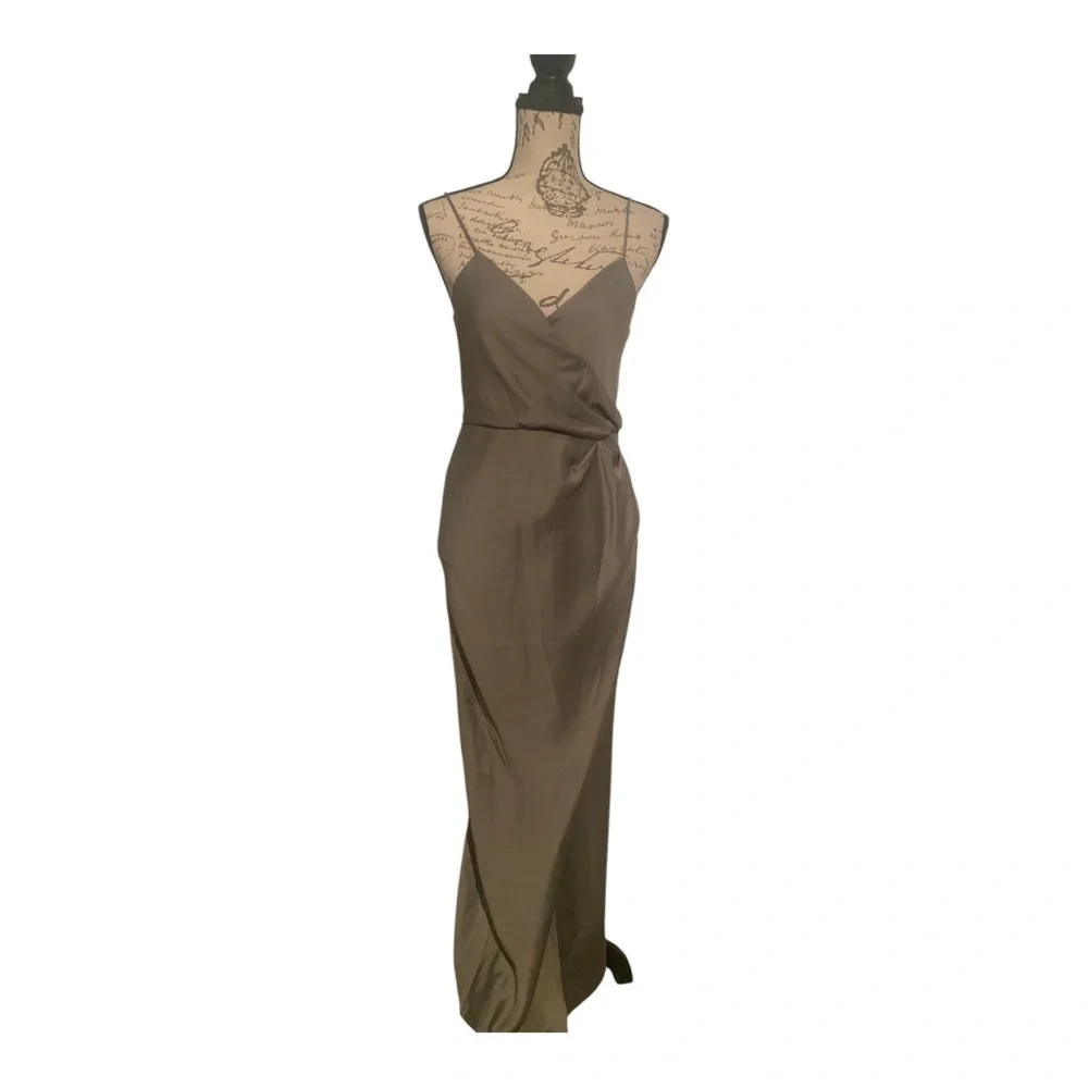 BHLDN Freya Satin Charmeuse Dress, Moss Green - Picture 2 of 7